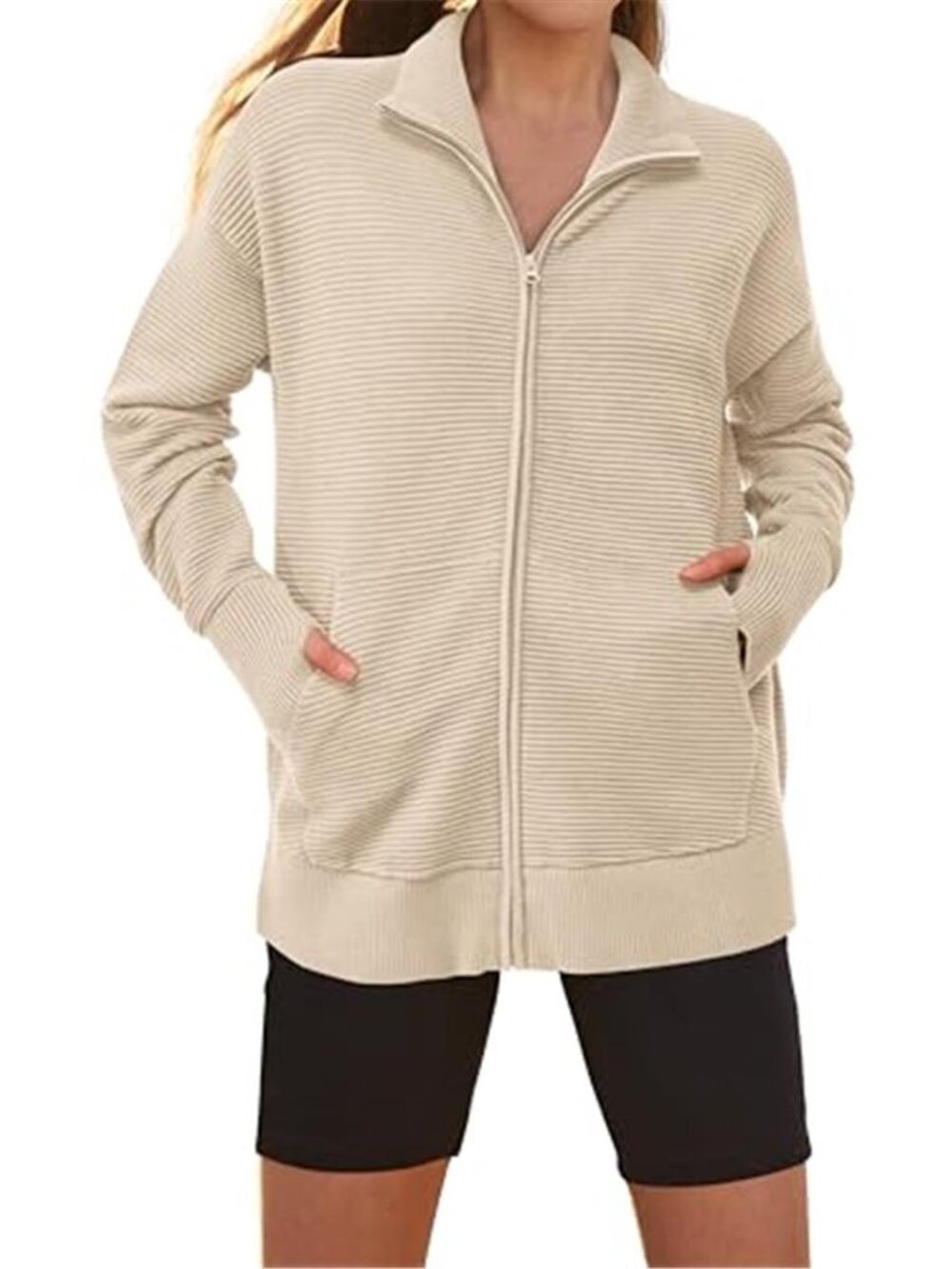 Women's Spring Long Sleeve Zip Up Cardigan Sweater - Picture 4 of 7